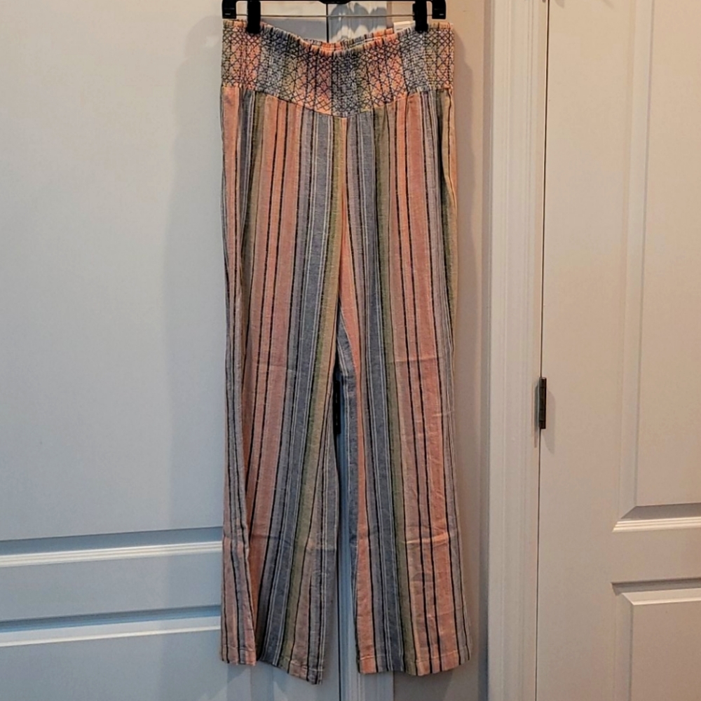 NWT So Smocked Waist Linen Beach Pants Large